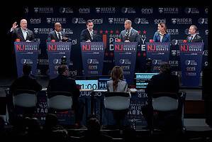 Six Democratic candidates for governor of New Jersey on Stage at Rider University